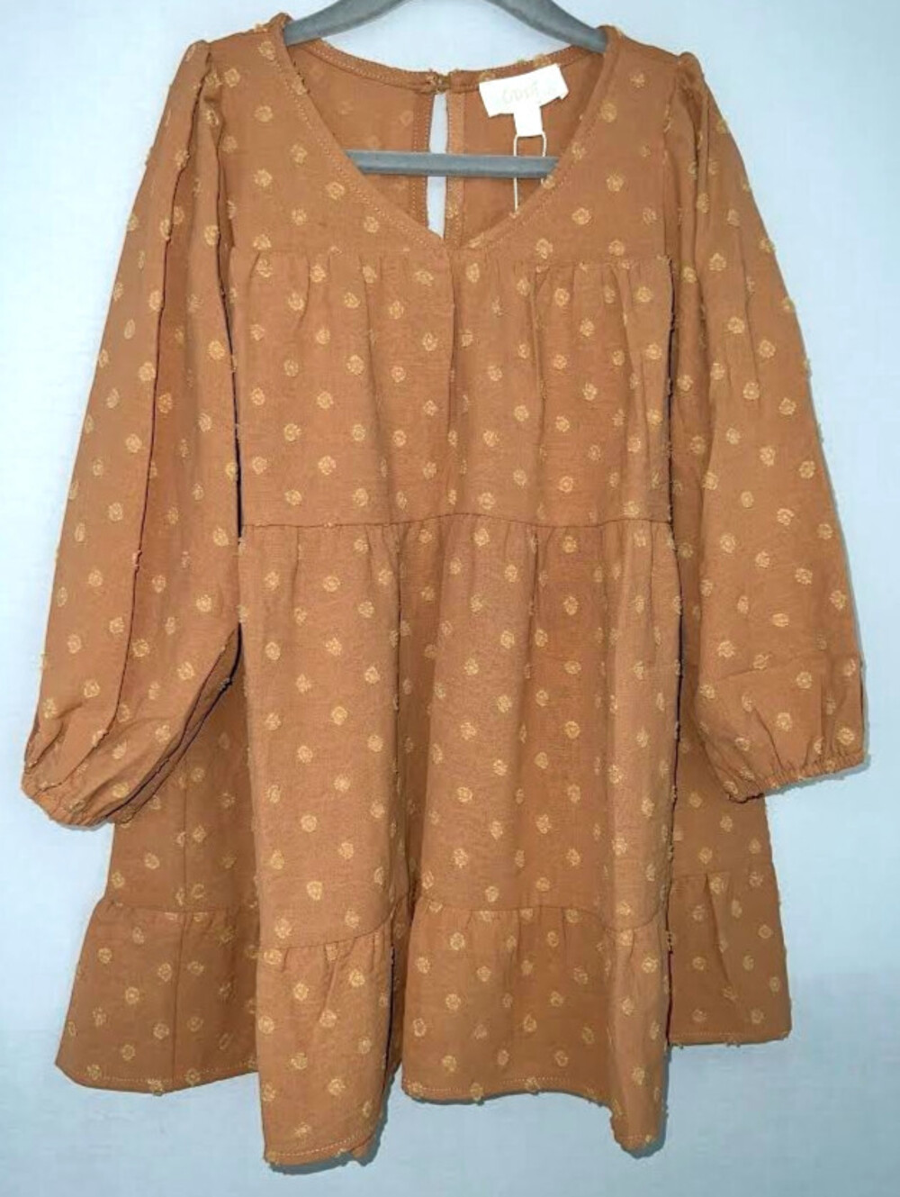 ODDY Kids Girls Tunic-Size Med, Light Brown, 1 Button In Back, Flowy